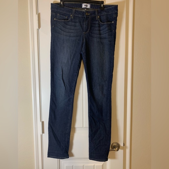 PAIGE JEANS Peg Skinny Stretchy Dark Wash Denim Blue Jeans l Size: 31 LIKE NEW - Picture 2 of 7